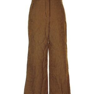 Little Moon Wide-Leg Houndstooth Pants in Yellow, Brown, & Tan